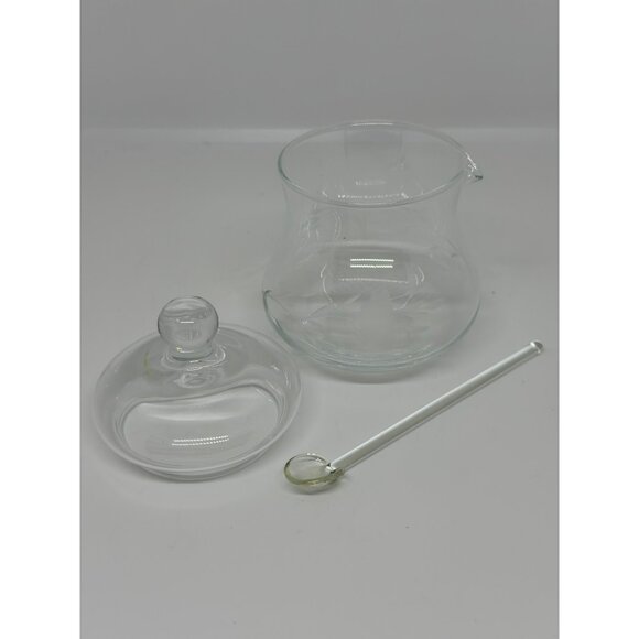 VTG Princess House Heritage Etched Crystal Sugar Bowl with Lid & Spoon  4"x2.75" - Picture 3 of 8